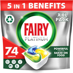 Fairy Platinum Plus All-In-1 Dishwasher Tablets Bulk Fairy Tablets Platinum Plus 74 Tablets Lemon Greasy Filter & Rinse Aid Action Packaging May Vary