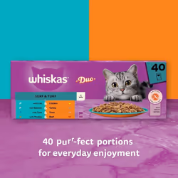 Whiskas Tasty Duo 1+ Surf and Turf in Jelly 40 x 85 g Pouches, Adult Cat Food