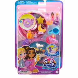 Polly Pocket Dolls and Playset, 12 Accessories, Unicorn Floatie Compact with Water Play and 2 Color-Change Pieces, HKV34