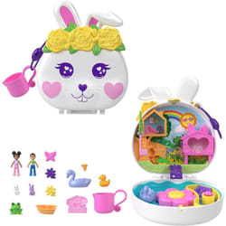 Polly Pocket Dolls and Playset, Animal Toys, Flower Garden Bunny Compact with Water Play and 2 Color-Change Pieces, HKV36