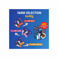 FELIX Soup Cat Food Tender Strips Farm Selection Cat Food, 6x48g, Pack of 8