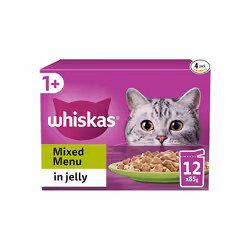 WHISKAS 1+ Mixed Selection in Jelly 48 x 85 g Pouches, Adult Cat Food, Pack of 4 (12 x 85 g)