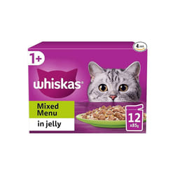 WHISKAS 1+ Mixed Selection in Jelly 48 x 85 g Pouches, Adult Cat Food, Pack of 4 (12 x 85 g)