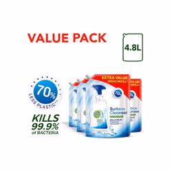 DETTOL Surface Cleaner Pouch Refill, Multipack of 4 X 1.2L, Total 4.8L, Antibacterial Disinfectant Surface Cleaning Spray  Household Cleaners