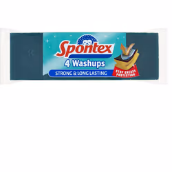 Spontex Washups General Purpose Sponge Scourers, Long Lasting, 4 count (Pack of 1), Yellow Spongegreen Scourer