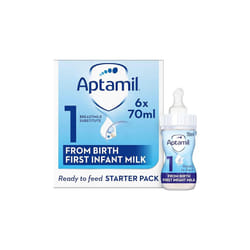 Aptamil 1 First Baby Milk Formula Starter Pack Ready to Use Liquid, from Birth, 6x70 ml