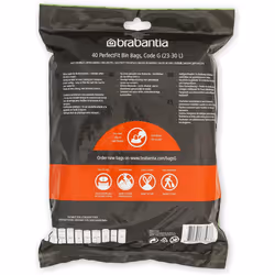 Brabantia PerfectFit Bin Liners Size G/23-30 Litre Thick Plastic Trash Bags Tie Tape Drawstring Handles 40 Bags