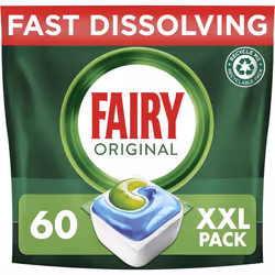 Fairy All-In-1 Dishwasher Tablets, 60 Capsules, Original, Effective Even On Dried-On Grease
