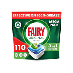 Fairy All-In-1 Dishwasher Tablets Bulk, 110 Tablets, Original, Effective Even On Dried-On Grease