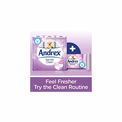 Andrex Gentle Clean Toilet Rolls - 72 Toilet Roll Pack (2-ply) - Bulk Buy Toilet Rolls - Gentle and Soft on Your Family's Skin - Dermatologically