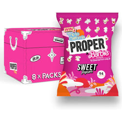 PROPERCORN Popcorn, 90g Sharing Bag, Pack of 8, 94 kcal, Natural Flavourings, Vegan, Gluten-Free (Sweet Popcorn)