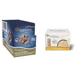 Applaws Wet Cat Food, Tuna Fillet w/ Seabream in Broth Pouch 12 x 70g & Natural Wet Cat Food Multipack Chicken Selection in Broth 70g Tin Pack of 12