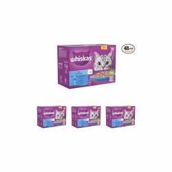 WHISKAS 7+ Cat Pouches Fish Favourites in Jelly 12 x 85 g (Pack of 4)