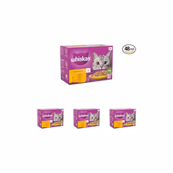 WHISKAS 1+ Cat Pouches Poultry Feasts in Jelly 12 x 85 g (Pack of 4)