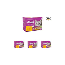 WHISKAS 1+ Cat Pouches Poultry Feasts in Jelly 12 x 85 g (Pack of 4)
