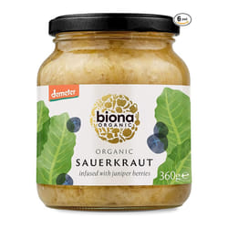 Biona Organic Sauerkraut 350 g Pack 6 Infused Juniper Berries Fresh Naturally Fermented Organic White Cabbage Pasteurised High Protein Naturally Vegan