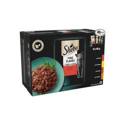 Sheba Fine Flakes Wet Cat Food Pouches  MultiPack Succulent Collection with Beef Chicken Lamb and Turkey in Jelly Pack of 4 (4 x 12 Pouches x 85 g)