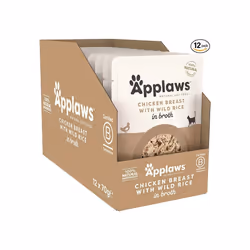 Applaws 100% Natural Wet Cat Food Pouch, Chicken with Wild Rice in Broth 70 g Pouches (Pack of 12)