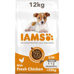 IAMS Complete Dry Dog Food for Puppy Small and Medium Breeds with Chicken 12 kg