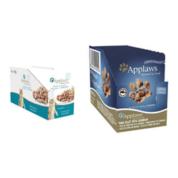 Applaws Pack of 16 Natural Wet Cat Food, Tuna with Mackerel in Jelly 70 g Pouch & 100% Natural Wet Cat Food Pouch Tuna Fillet with 70 g 12 x 70 g