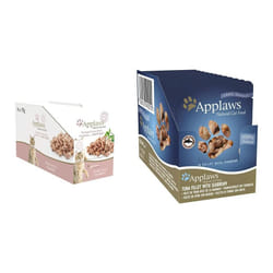 Applaws Pack of 16 Natural Wet Cat Food Tuna with Salmon in Jelly 70 g Pouch & 100%Natural Wet Cat Food Pouch Seabream in Broth 70 g 12 x 70 g Pouches