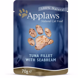 Applaws Pack of 16 Natural Wet Cat Food Tuna with Salmon in Jelly 70 g Pouch & 100%Natural Wet Cat Food Pouch Seabream in Broth 70 g 12 x 70 g Pouches