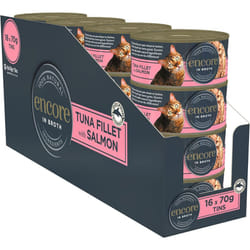 Encore 100% Natural Wet Cat Food, Tuna with Salmon in Broth (Pack of 16 x 70g Tins)