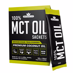 Natures Aid MCT Oil 15 x 15ml Sachets - Add to Coffee Shakes Smoothies or Dressings - 100 Percent Premium Coconut Oil Pure Su ...