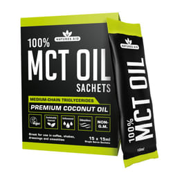 Natures Aid MCT Oil 15 x 15ml Sachets - Add to Coffee Shakes Smoothies or Dressings - 100 Percent Premium Coconut Oil Pure Sustainably Sourced Vegan