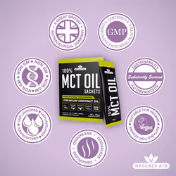 Natures Aid MCT Oil 15 x 15ml Sachets - Add to Coffee Shakes Smoothies or Dressings - 100 Percent Premium Coconut Oil Pure Sustainably Sourced Vegan