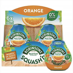 Robinsons SQUASH'D, No Added Sugar, Real Fruit, Orange, Makes 20 Drinks Per Pack, 6 Packs