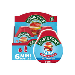 Robinsons Mini - No Added Sugar - Low Calorie - Summer Fruits - Makes 20 Drinks Per Pack - 6 x 66 ml Packs