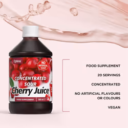 Optima Sour Cherry Juice Concentrate, Natural, Vegan, No Artificial Flavours or Colours, Food Supplement, 500 ml Bottle