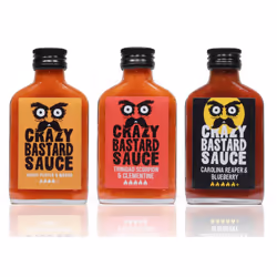Crazy B Sauce - Sample set of 3 chili sauces with the worlds hottest peppers - Ghost Pepper & Mango, Trinidad Scorpion & Clem ...