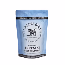 Raging Bull 250g Teriyaki Biltong - Authentic South African Gluten Free Biltong - High Protein Snacks - Grass Fed Beef Bilton ...