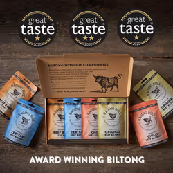 Raging Bull 250g Teriyaki Biltong - Authentic South African Gluten Free Biltong - High Protein Snacks - Grass Fed Beef Biltong - Low Carb Keto Snacks