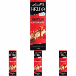 Lindt Hello Milk Chocolate Strawberry Cheesecake Chocolate Bar, 100g (Pack of 4)