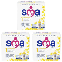 SMA PRO First Infant Baby Milk Starter Pack, Ready to Drink, From Birth (6x70ml) (Pack of 3)