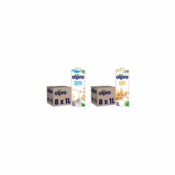 Alpro Soya Plant-Based Long Life Drink, Vegan & Dairy Free, 1L (Pack of 8) & Oat Plant-Based Long Life Drink, Vegan & Dairy F ...