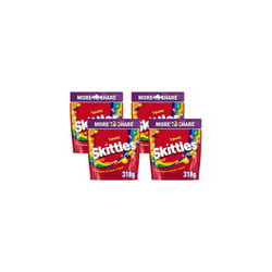 Skittles Vegan Chewy Sweets Fruit Flavoured Sharing Pouch Bag 318g (Pack of 4)