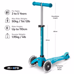 Micro Scooters | Mini Micro Deluxe LED Children's Scooter | Extra Grippy Deck | Weather Tested Stem | Remove & Fold Handlebar | Light Up Wheels | 2-5y