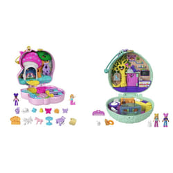 Polly Pocket Unicorn Forest Compact Tea Party-Themed Playset & GTN15? Hedgehog Cafe Compact, Micro Polly Doll & Friend Doll, 2 Animal Figures (1 Cat w