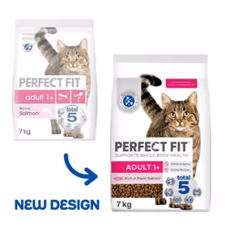 Perfect Fit Adult 1+ Complete Dry Cat Food for Adult Cats Aged 1+ Years, Rich in Salmon, 1 Bag (7 kg)