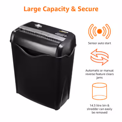 Amazon Basics 5-6 Sheet Cross Cut Paper and Credit Card Shredder with 14.3L Bin for Business & Home Office Use with Reverse Function, Black