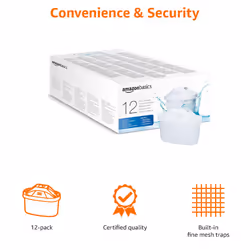 Amazon Basics Water Filter Cartridges, 12 pack , fits and compatible with all BRITA jugs incl. PerfectFit & Amazon Basic Jugs