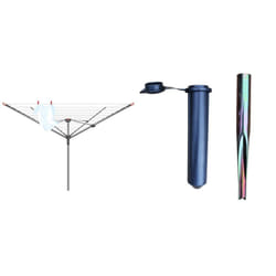 Vileda 4 Arm Rotary Dryer, Outdoor Clothes Airer with 45m washing Line, Silver & JVL Heavy Duty Multi-Fit Ground Soil Spear Spike with Adaptor to Fit