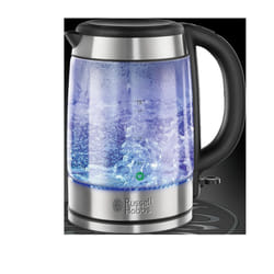 Russell Hobbs Illuminating 1.7L Electric Cordless Glass Kettle with black/brushed stainless steel accents (Fast Boil 3KW, Washable anti-scale filter,