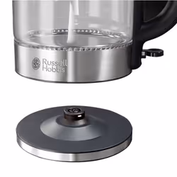 Russell Hobbs Illuminating 1.7L Electric Cordless Glass Kettle with black/brushed stainless steel accents (Fast Boil 3KW, Washable anti-scale filter,