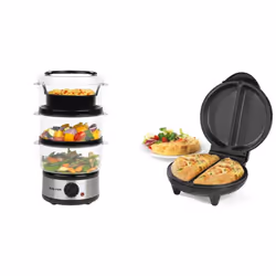 Salter EK2726Z 3-Tier Food Steamer, 7.5 Litre Multi-Cooker, Stainless Steel Rice Cooker, 60 Minute Timer, Removable Cooking B ...