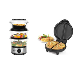 Salter EK2726Z 3-Tier Food Steamer, 7.5 Litre Multi-Cooker, Stainless Steel Rice Cooker, 60 Minute Timer, Removable Cooking Bowls & EK2716 Dual Omelet